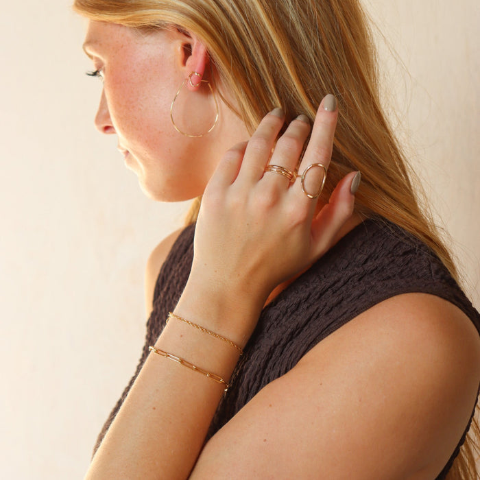 model wearing 14k gold fill delicate jewelry