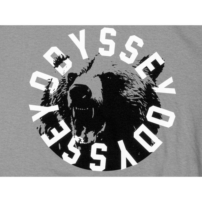 The Odyssey Bear Central T-Shirt features a roaring bear's head with "ODYSSEY" in a circular pattern on a gray background—a bold, stylish choice for any graphic tee fan.