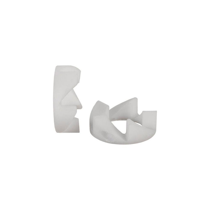 The Odyssey Clutch Adjust Helical Set features two white plastic components with angular cutouts for clutch adjust mechanisms, shown upright and lying down on a plain white background.