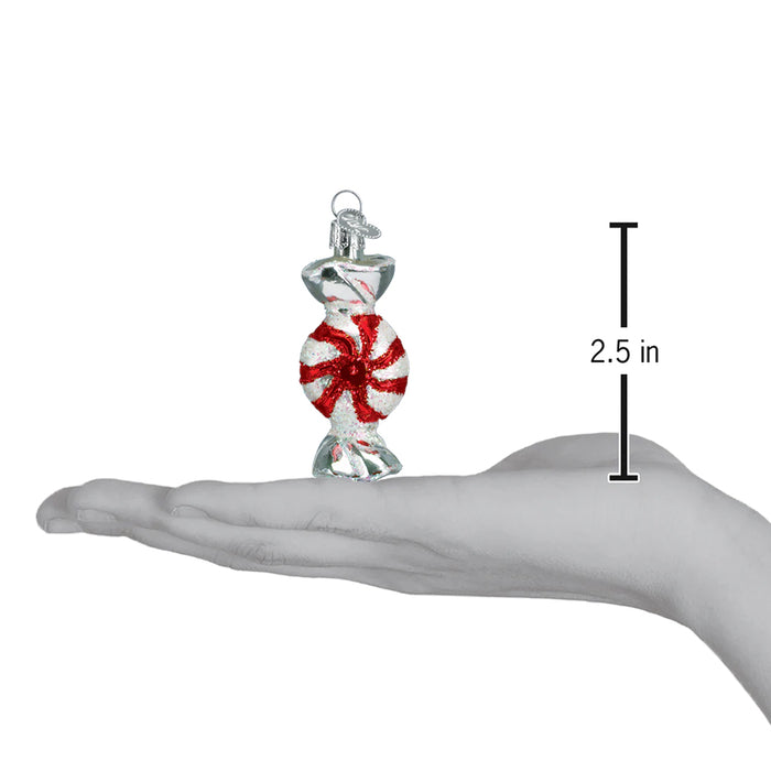 size of red and white striped peppermint wrapped candy ornament