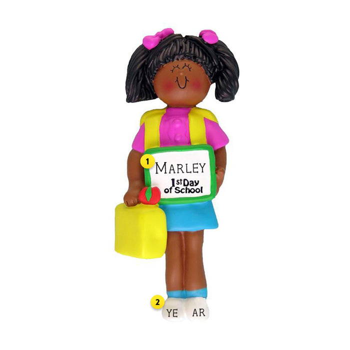 1st Day of School Ornament - Black Female for Christmas Tree
