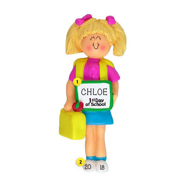 1st Day of School Ornament - White Female, Blond Hair for Christmas Tree