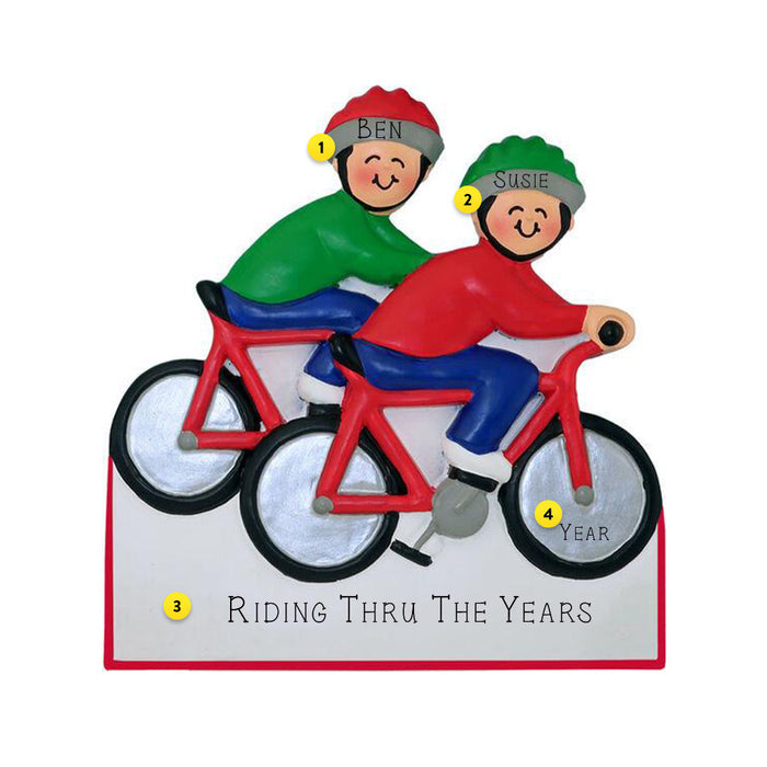 Couple Bike Riding Ornament can be personalized