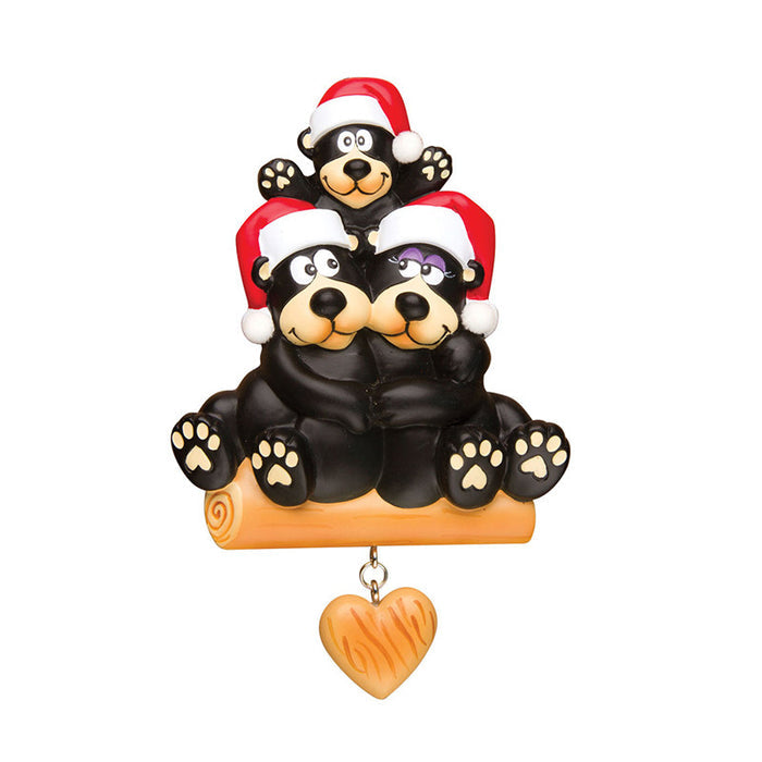 Black Bear Sitting on a Log Family of 3 Ornament for Christmas Tree
