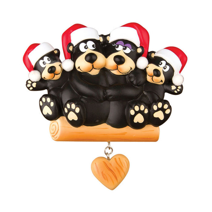 Black Bear Sitting on a Log Family of 4 Ornament for Christmas Tree