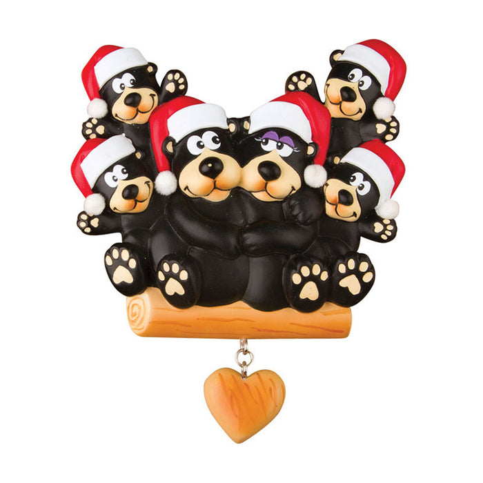 Black Bear Sitting on a Log Family of 6 Ornament for Christmas Tree