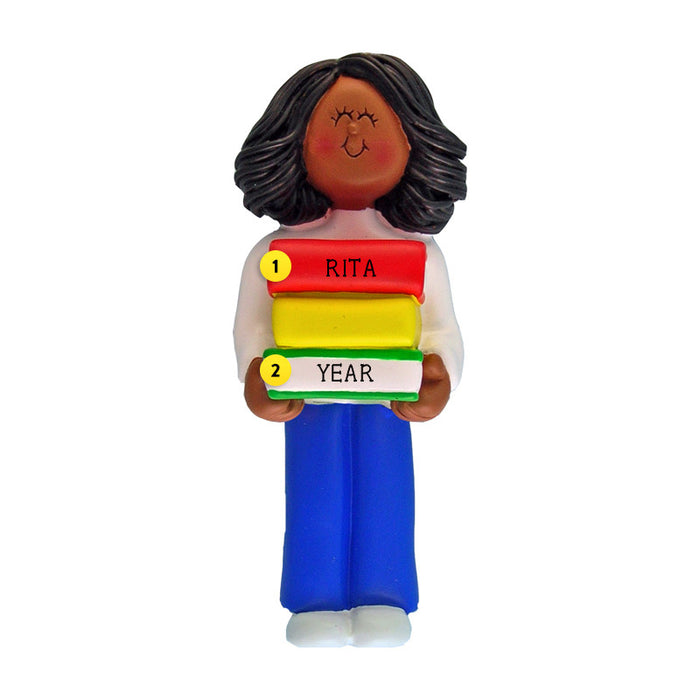 Book Reader Ornament - Black Female for Christmas Tree