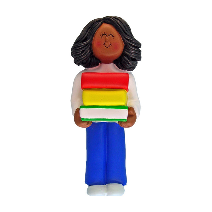 Book Reader Ornament - Black Female for Christmas Tree