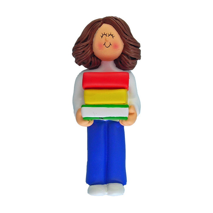 Book Reader Ornament - White Female, Brown Hair for Christmas Tree