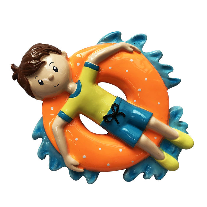 Personalized Boy in Inner Tube Ornament