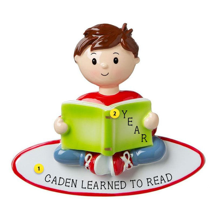 Boy Reading Book Personalized Ornament
