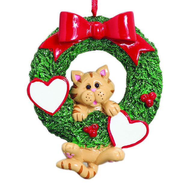 Tabby Cat in Wreath Christmas Ornament