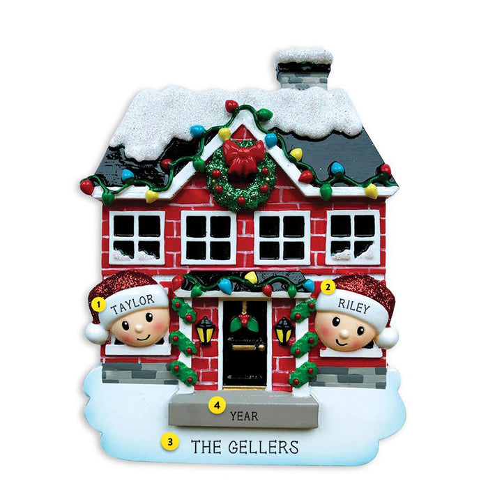 Decorated Christmas House Couple - Family of 2 - Resin personalized ornament