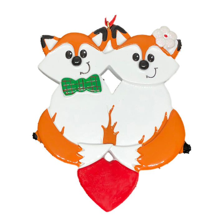 Fox Couple on Heart Christmas Ornament