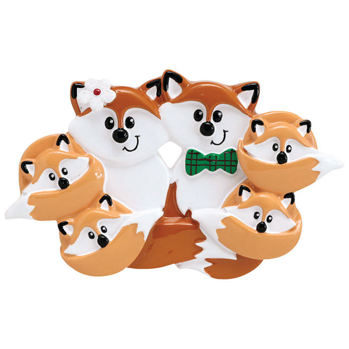 Personalized Fox Family of 6 Ornament