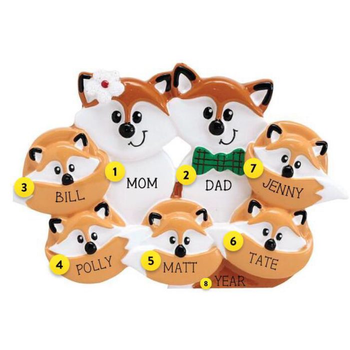 Fox Family of 7 Personalized Christmas Ornament