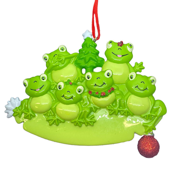 Six Cute Frogs on a Lily Pad Christmas Ornament