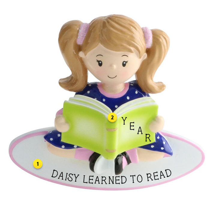 Little Girl Reading a Book resin Personalized Ornament