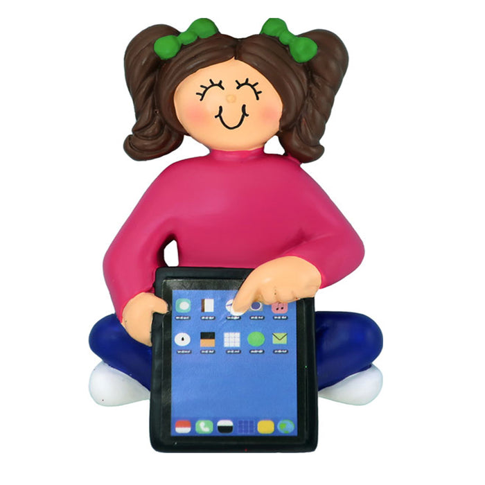 Girl with tablet Christmas Ornament can be personalized