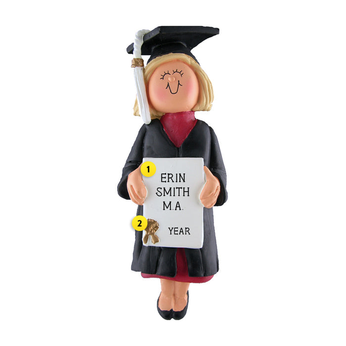 Graduate Ornament - White Female, Blond for Christmas Tree