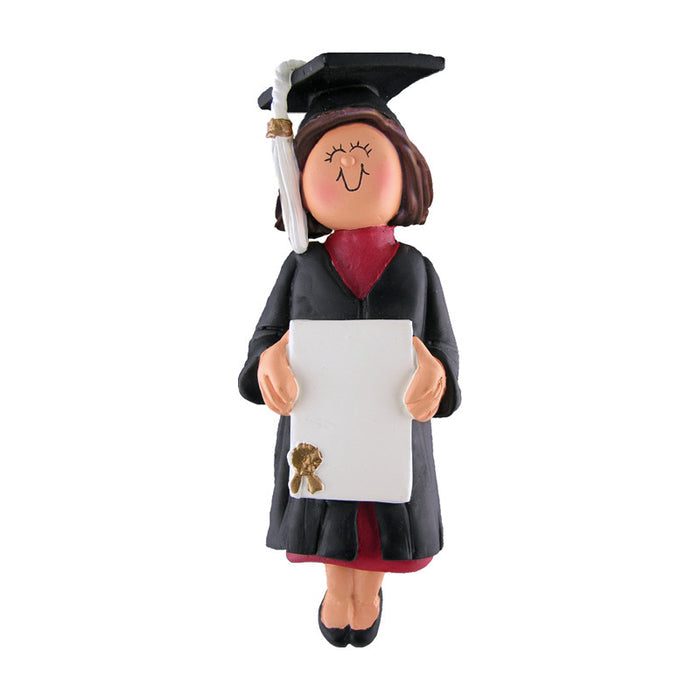 Graduate Ornament - White Female, Brown Hair for Christmas Tree