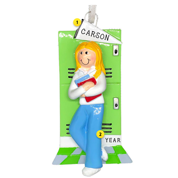 Locker Ornament - Female, Blonde Hair Personalized Christmas Ornament