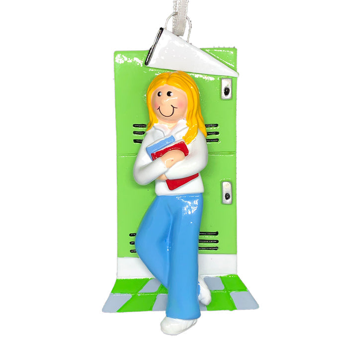 Locker Ornament - Female, Blonde Hair Personalized Christmas Ornament
