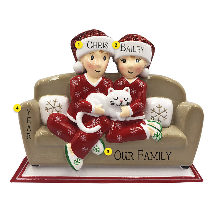 Pajama Couple with Cat Ornament