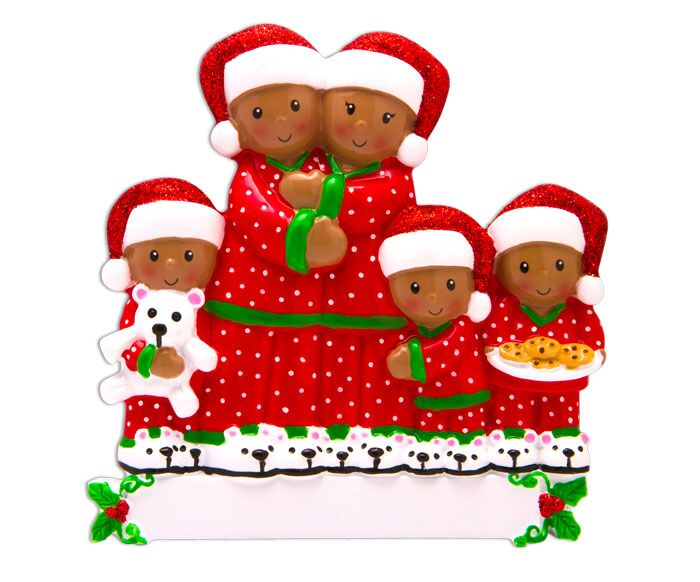 Personalized Pajama Family of 5 Ornament-African American