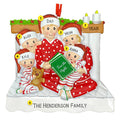 Personalized Family of 5 with 3 children in pajamas reading a book Christmas ornament