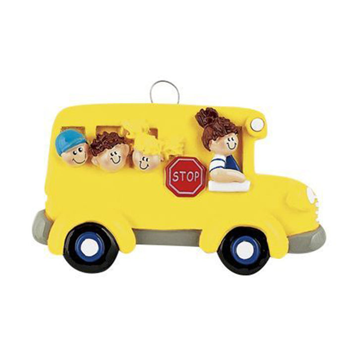 school bus ornament with students and driver