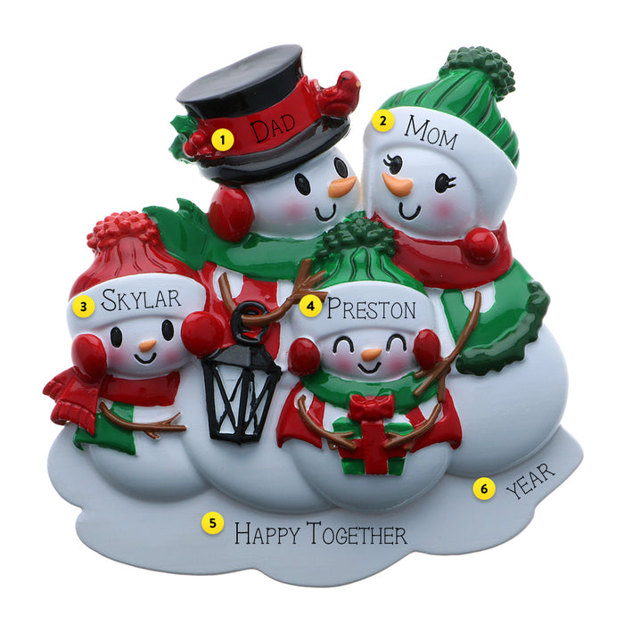Snowman Family of 4 with Lantern Ornament