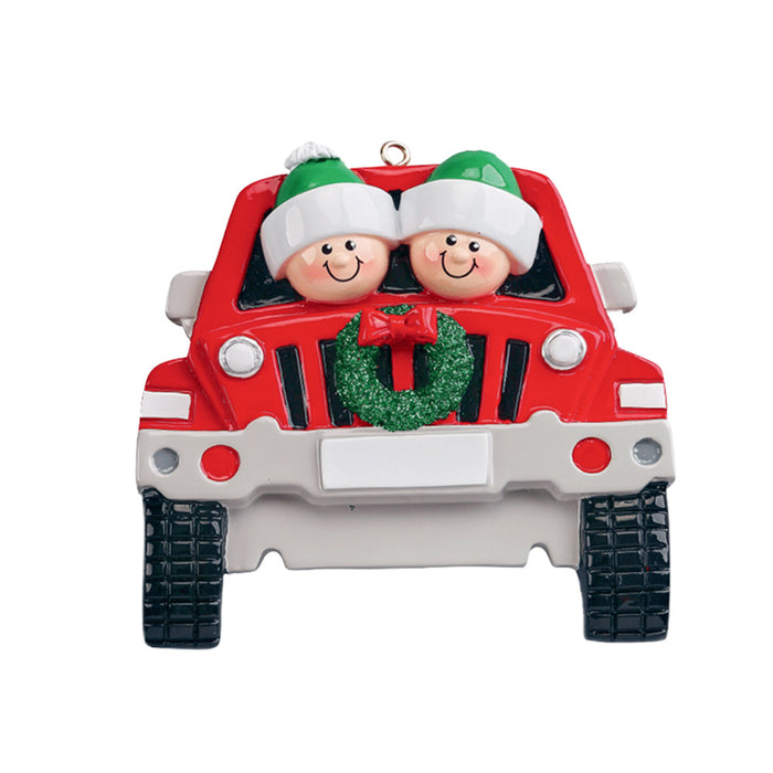 SUV Couple resin ornament can be personalized for the Christmas Tree