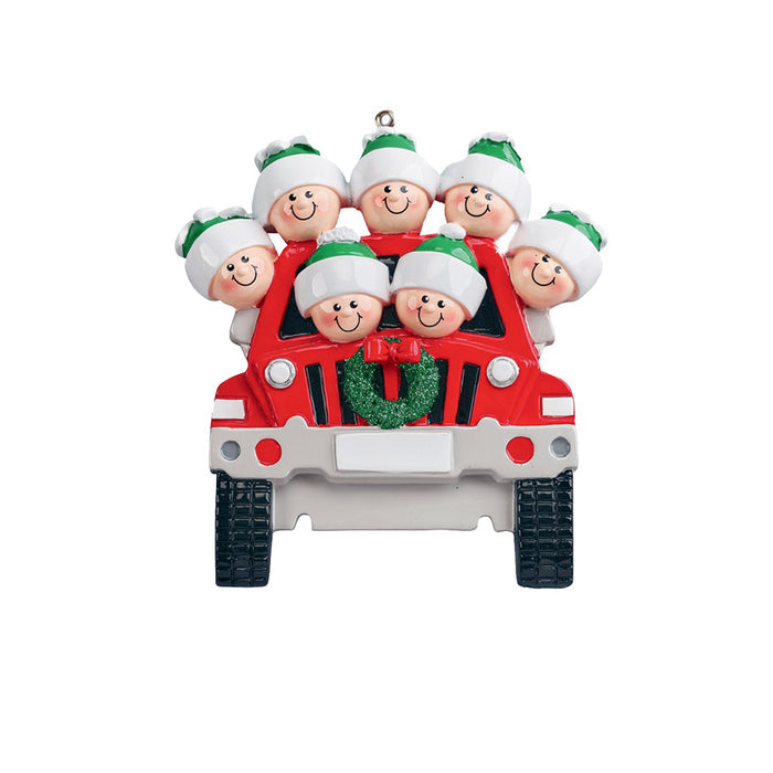 SUV Family of seven resin ornament can be personalized for the Christmas Tree