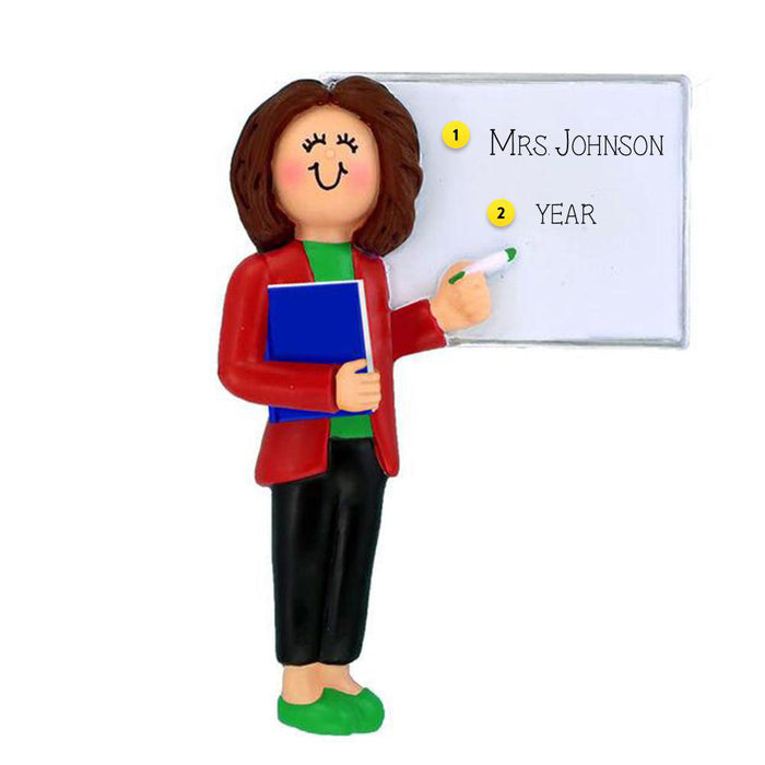 Teacher Christmas Tree Ornament, Brunette Female