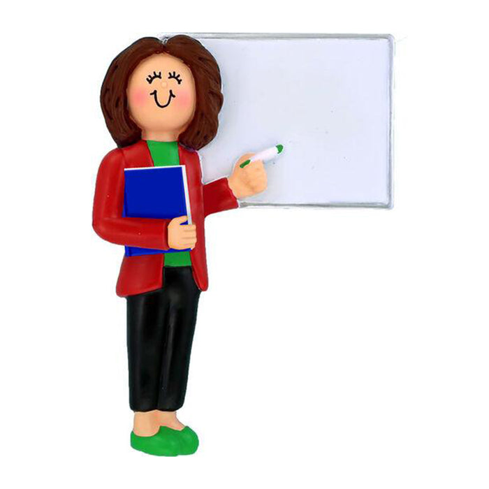 Teacher Christmas Tree Ornament, Brunette Female