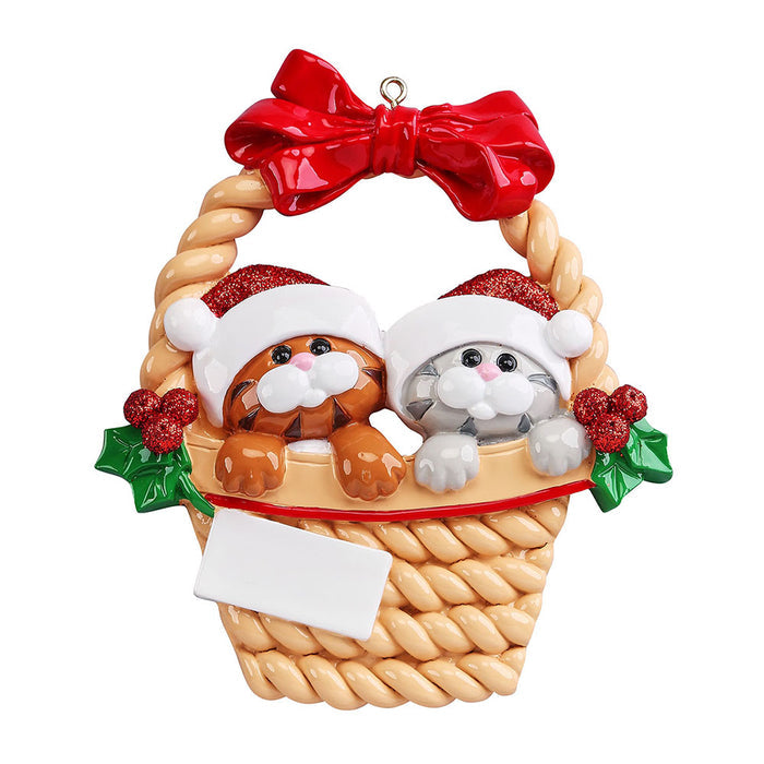 Personalized Two Cats in a Basket Ornament