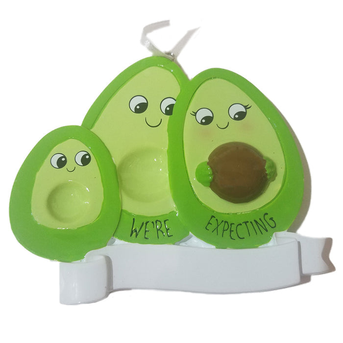 We're Expecting Family of 3 Ornament Avocado Themed Baby Announcement