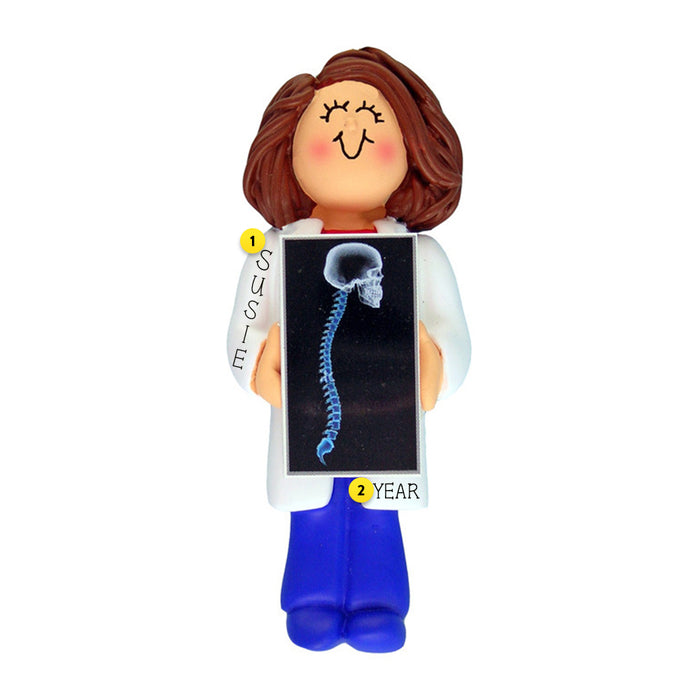 Xray Tech / Chiropractor Ornament - White Female, Brown Hair for Christmas Tree
