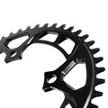 Close-up of the PRIDE Newton 4 Bolt Chainring / Non-Threaded, a black metal race bike component with jagged edges and geometric cutouts, crafted from durable 7075-T6 aluminium chainring material and featuring a 4 bolt non-threaded design, isolated on a white background.