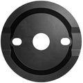 The Primo Griffin Guard Sprocket is a black, circular plate made from durable 6061-T6 aluminum, featuring a large central hole and two smaller oval holes symmetrically placed on either side of the center—displayed here in a top-down view.