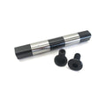 The Primo Powerbite Hollow Spindle and Bolts set features a metal hexagonal bar with alternating black and silver sections, accompanied by two black hex socket cap screws—perfect for use with Primo bolts or a Powerbite spindle.