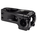 The Promax Banger Stem (22.2mm Clamp) is a black aluminum front-load stem featuring four front bolts and two side bolts for secure attachment of handlebars to the steerer tube, making it ideal for BMX racing applications.