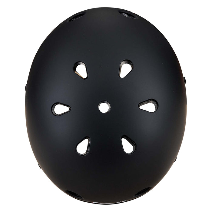 Protec S&M Low Pro Certified Helmet shown from above, featuring six oval-shaped ventilation holes and a smooth matte finish. This helmet offers high-impact ABS protection for reliable safety and style on every ride.