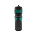 Black and teal Radio Raceline Flex Water Bottle with geometric patterns and "RACELINE" at the bottom, featuring a leak-proof bite valve, shown against a white background.