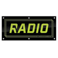 The Radio Shop Banner features "RADIO" in bold yellow-green letters on a black rectangular background with a thin geometric border—ideal for shop displays or as an eye-catching banner for event decor.
