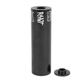 The Rant Slimmer Peg (Each) is a black cylindrical BMX peg featuring "RANT" branding, displayed upright beside a metal spacer—ideal for riders wanting a durable yet lightweight bike peg.