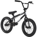 The Raven Trickster 16 Inch Bike is black with thick tires, straight handlebars, chromoly cranks, and features white "Trickster" and "Raven" branding on the frame.