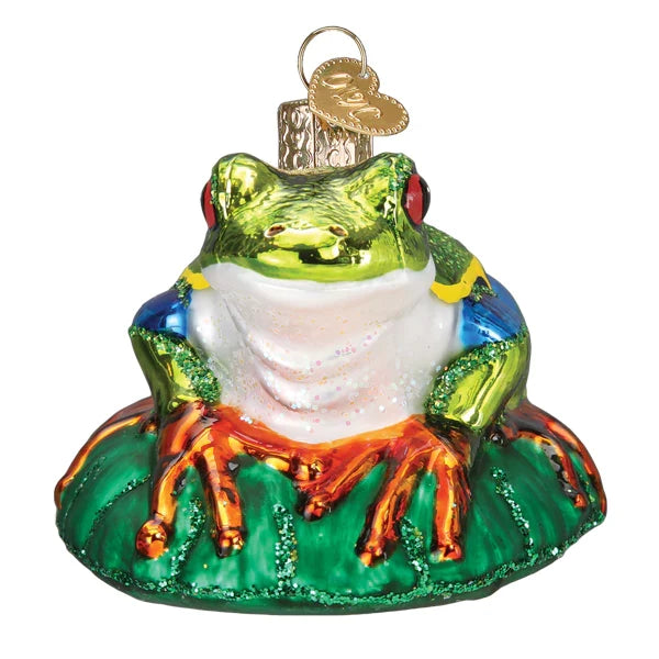 Front of Glittered Red-Eyed Tree Frog Glass Ornament