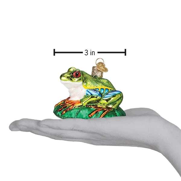 3inch Glittered Red-Eyed Tree Frog Glass Ornament